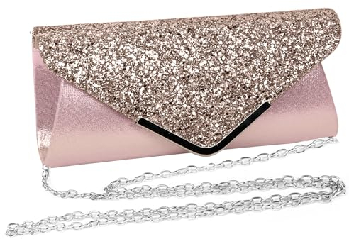 Fililogor Pochette Donna, Pochette da sera da donna Borsa a Spalla Catena elegante da Borse Cerimonia Paillettes con Catena Staccabile Bag Wedding Bridal Prom Party Borsa della frizione,Rosa