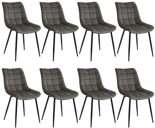 WOLTU Esszimmerstühle 8er Set, Küchenstühle gepolstert mit Rückenlehne | Sitzfläche aus Samt, mit Metallbeinen, bis 150 kg belastbar, für Wohnzimmer Küche Esszimmer, Dunkelgrau