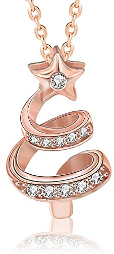 BSLVWG Halsketten für Frauen, 925 Sterling Silber Weihnachtsbaum Anhänger Rose Gold Halskette Schmuck Geschenke für Mama Ihre Frau Freundin Jubiläum Geburtstag Mütter Tag Weihnachten Valentines