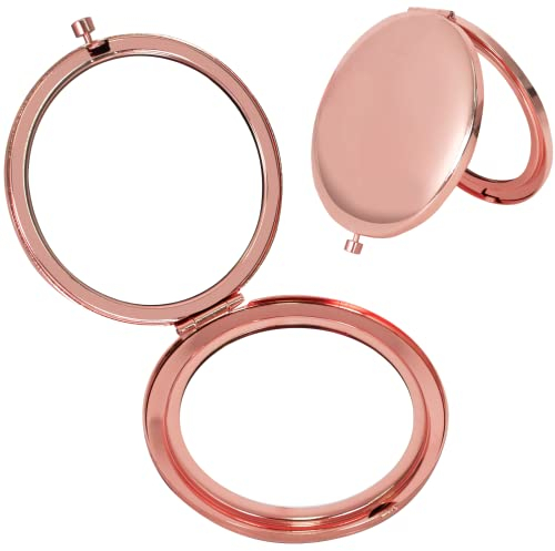 Disnace Miroir Pliant Rond,Portable Miroir De Poche,Miroir Compact Pliable,65mm Miroir Maquillage Poche,Miroir De Maquillage Professionnel Double Face-Matériau Métallique (Or Rose)