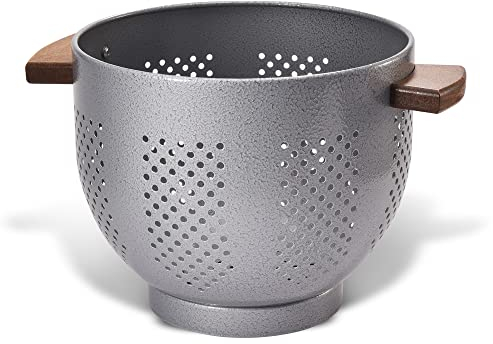 Passoire de Cuisine Avec Manche en Bois et Base Stable, 29 x 22 x 18 cm, Poudre Sûr Alimentaire Enduite, Grande Passoire Métal pour Légumes, Pâtes & Fruits (marteau gris)