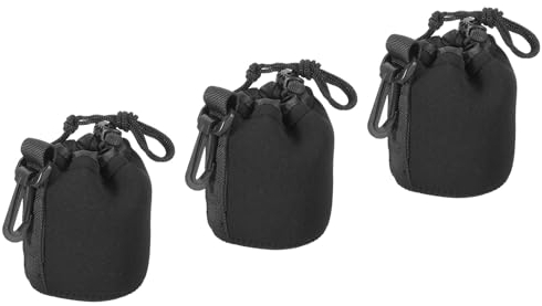 PATIKIL Borsa per Obiettivo Fotografico, 3 Pz 3,1 Id x 3,9 H Sacchetto Coulisse Neoprene Spesso Protettivo, Custodia per Obiettivo Fotocamera Dslr, Nero per Acqua e Tazze da Caffè