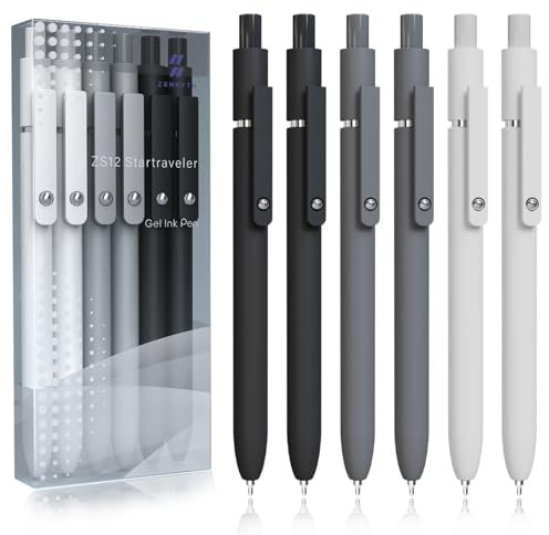 ACEES Bolígrafos de gel, 6 bolígrafos de tinta negra de punta fina de 0,5 mm, cableado suave, bonitos bolígrafos estéticos, suministros escolares de oficina para hombres, mujeres y estudiantes