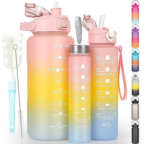 OKKLE 3 Pack Water Bottle 2L 700ML 300ML, BPA Free, Leak Proof Reusable Water Bottle, Sport Water Bottle with handle & Straw for Gym, School, Office, Outdoor