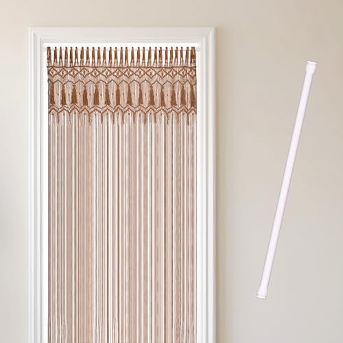 Cozyor Makramee Boho Vorhang + Klemmstange 70-120 cm ohne Bohren Türvorhang Fenstervorhang 132x200cm Raumtrenner, Wandbehang & Deko braun weiß, Wohnzimmer Handmade