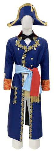 COSUNION Napoleon-Kostüm, komplettes Set mit Hut, NapoleonBonaparte-Kostüm, Anzug, Halloween, historisches Kolonial-Rollenspiel-Set (Erwachsene, L)