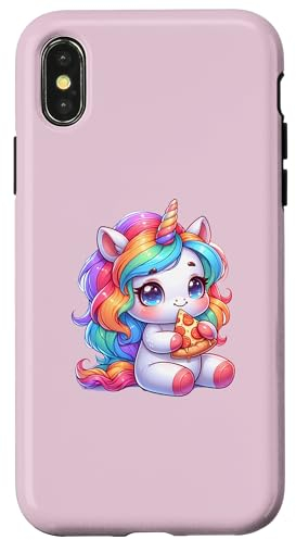 Hülle für iPhone X/XS Kawaii Einhorn mit Pizza