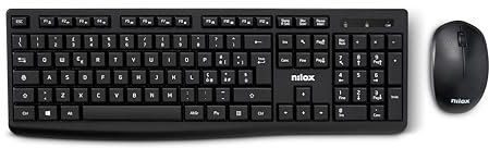 Nilox NXKMWIT012, Kit Tastiera e Mouse Wireless con Distanza Operativa di 10m, Tastiera con Layout Italiano, Mouse con Sensore Ottico da 1600 DPI, Compatibile con Windows, Linux e Mac