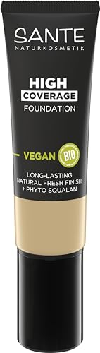 SANTE Naturkosmetik High Coverage Natural Foundation 02 Warm Ivory, vegane Grundierung mit Bio-Peptiden, mit hoher Deckkraft und einem natürlichen Finish, pflegende und nachhaltige Formel, 25 ml