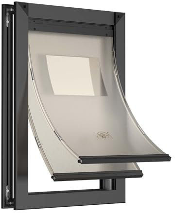 [MAVRICPOWER] Aluminum Large Dog Door for Door, Doggy Door with 2 Sliding Lock Panels, Telscoping Tunnel, Strong and Rugged Doggie Door for Medium Dogs, Pet Door for Dogs up to 80lbs