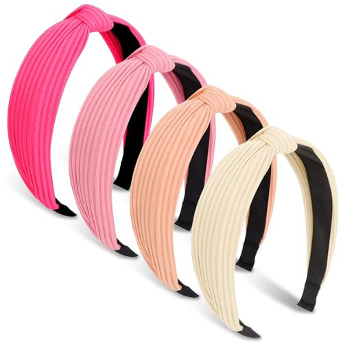 DRESHOW 4 Pack Headbands for Women and Girls Knotted Plastic Head Band Fashion Boho Wide Hairbands Non Slip Hair Accessories