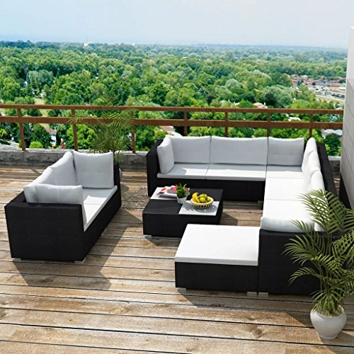 SECOLI Gartenlounge Outdoor Garten Sofa Outdoor Polyrattan Lounge Lougenset möbel Garten Balkon Lounge Terassenmöbel außen Terrassenmöbel Ecksofa-Schwarz-10-tlg