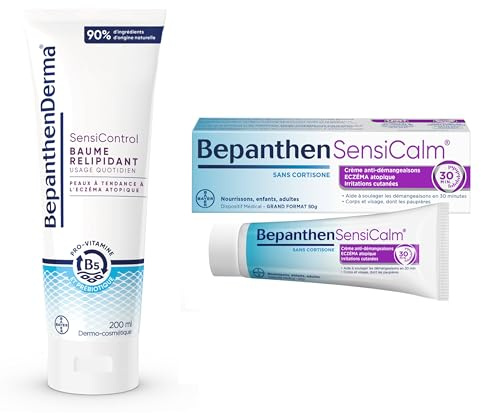 BepanthenSensicalm® Crème anti-démangeaison - Dispositif médical - Eczéma atopique -50g + BepanthenDerma® SensiControl Baume relipidant - Dermo-cosmétique - Hydratation & Anti-grattage- 200ml