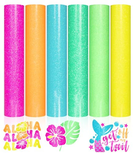 VINYL FROG Glitter Heat Transfer Vinyl 6 Pack12''x10'' Sparkle Iron on Vinyl Rainbow HTV Sheets for DIY T-Shirt