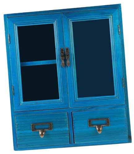 HONMEET Niedriger Vintage-Schrank im Used-Look Kleiner Badezimmerschrank mit Doppeltüren Holz-Arbeitsplatten-Aufbewahrung niedriger Aufbewahrungsschrank Wandschrank Möbel dekorative Holzschrank