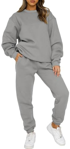 Yutdeng Tuta da Donna Foderato in Pile Completo Sportivo 2 Pezzi Manica Lunga Girocollo Pullover Felpa e Pantaloni Jogging Tute Tinta Unita Casual Outfit per Casa Palestra Yoga