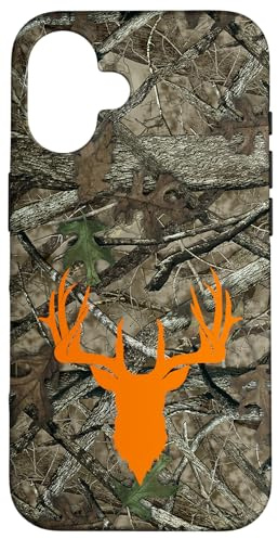 Hülle für iPhone 16 Hirsch Jagd Schwarz Braun Orange Baum Camo Camouflage