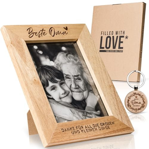 kupi Bilderrahmen Oma Geschenk | Geburtstagsgeschenk für Oma Fotorahmen | Beste Oma Geschenke | Geschenkset mit Schlüsselanhänger