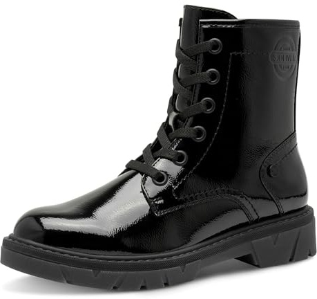 s.Oliver Damen Stiefeletten zum Schnüren Vegan, Schwarz (Black Patent), 38 EU