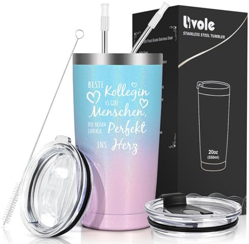 Livole Abschied Kollegin Geschenk, Abschiedsgeschenk Kollegin, Geschenke für Kollegen Frau - Beste Kollegin es gibt Menschen, Die passen einfach perfekt ins Herz - 600ml Kaffeebecher to go Thermo