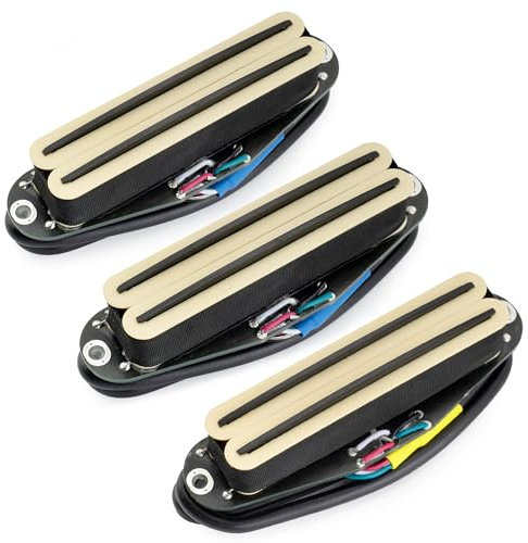 Musiclily Pro ST-DPHC Keramik Humbucker Tonabnehmer Single Coil Format Super Distortion Hals Mitte Steg Pickups Set für Strat Style E-Gitarre, Creme Korpus Schwarz Rail