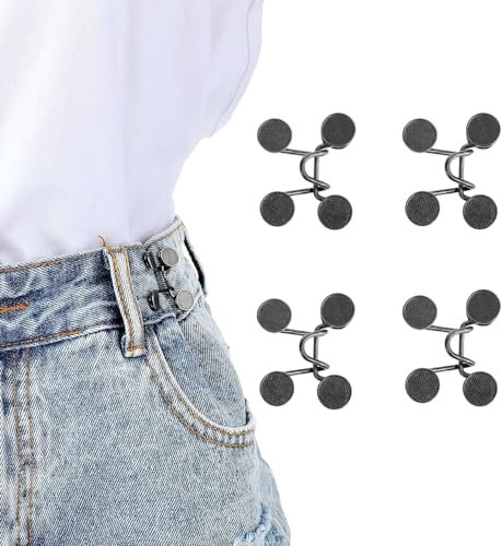 Zhenghebuy Hosen Enger Machen Clip,4 Sets Hosenknopf Zum Enger Machen,Verstellbare Nagelfreie Taillenschnallen,Jeans Knöpfe Ohne Nähen,Abnehmbare Jeansknöpfe Hosenclips