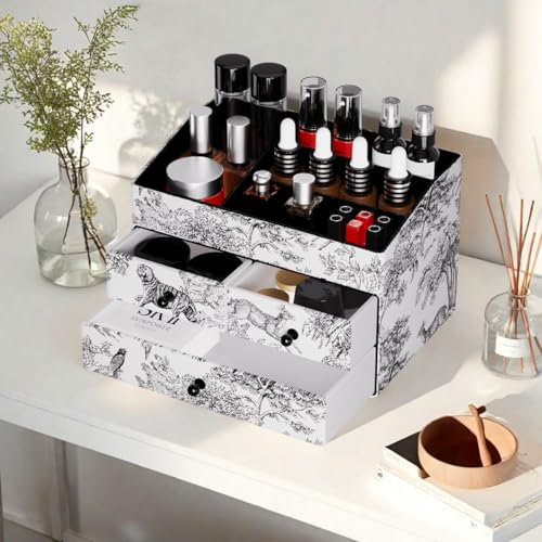 GORESE Make-up-Organizer aus Leder mit 3 Schubladen für Schminktisch, stapelbarer Hautpflege-Halter, Kommode, Organizer, Arbeitsplatte, Make-up-Aufbewahrung, Organizer, Theke, Kosmetik-Vitrine,