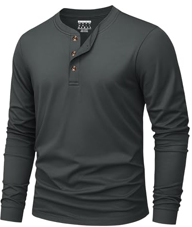 KEFITEVD Camiseta Algodón Hombre Henley Manga Larga Casual Cómoda Versátil | Cuello Henley con botones ámbar, algodón transpirable y suave, diseño versátil para ocio diario con vaqueros o chaquetas