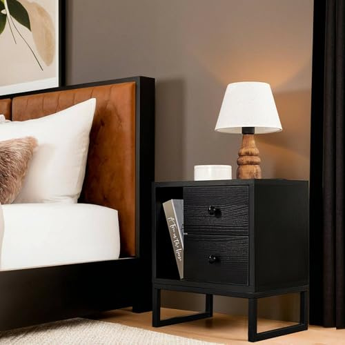 Dmora Nachttisch Predazzo 45.2x29.5x50 cm Schwarz 2 Schubladen
