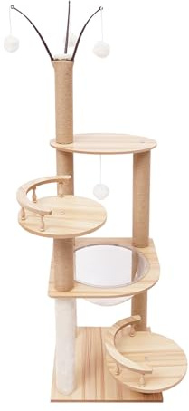 Arbre à Chat à 4 Niveaux pour Grands Chats (jusqu'à 8 kg), avec poteaux à griffer en Corde de Chanvre, Larges Plateformes et Niche Transparente. Poteau à griffer Robuste pour Chats de Toutes Tailles.