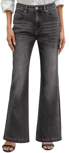 PASUDA Vaqueros Mujer Elásticos Pantalones de Campana Cintura Alta Jeans Flare Pantalones Bootcut Vaqueros Slim Fit Retro Tallas Grandes con Bolsillos