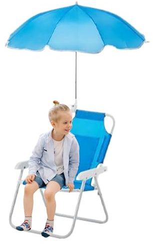 Silla de playa para niños plegable, silla plegable reclinable con sombrilla | Soporte de 50 kg para piscina, jardín, pícnic, viajes, juegos al aire libre