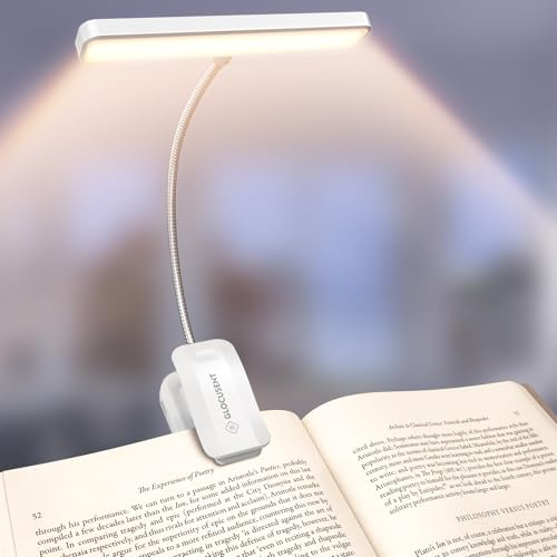 Glocusent Leselampe Buch Klemme 26 LEDs, Buchlampe mit 5 Farbtemperatur & Stufenlose Helligkeit, 1200mAh Akku für 90 Stunden USB-C Aufladbares Leselicht, 360° Flexibel für Nachtlesen ins Bett (Weiß)