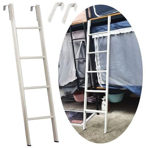 Hochbett Leiter Etagenbettleiter mit Haken, 116 125 130 135 145 150 160 170 cm Dachbodentreppe, Wohnmobil-Etagenleiter, Kurze, Bodenstehende Doppelbettleitern(125cm/49)