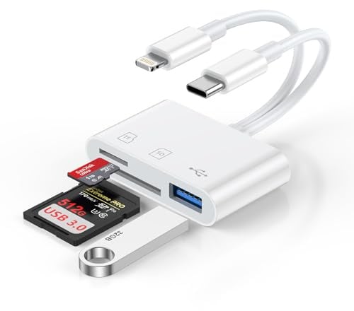SD Kartenleser für iPhone/Android, Lightning USB C SD Kartenleser mit SD/Micro SD/USB 3.0 Port, USB C Kamera Speicherkartenleser Typ C OTG Adapter für iPhone 17/16/15/14/13/12, i-Pad, Samsung, Google