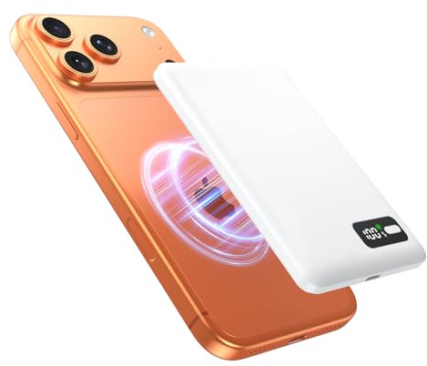 Bolvunes Qi2 15W Powerbank Power Bank for iPhone MagSafe 5000mAh Slim | for iPhone Air 17 17e 16 15 14 13 12 Series, Wireless Charging, Digital Display, Magnetic, Portable, Type-C