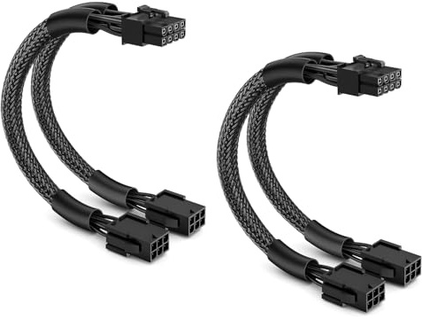 J&D Pcie-stromadapterkabel, Dual 6-polig Weiblich Zu 8-polig Männlich, Geflochtene Hülle, 9 Zoll, Gpu-anschluss für Die Stromversorgung Der Grafikkarte, 2er Pack