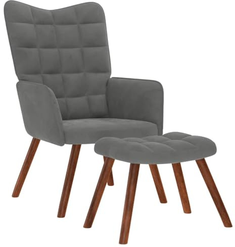 Frdhee Wohnzimmer Sessel Lesestuhl,Relaxsessel mit Hocker Dunkelgrau Samt,Wohnzimmersessel für Wohnzimmer,Schlafzimmer,kleinen Raum