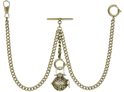 BOSHIYA Taschenuhrkette mit T Bar Endstück Gesamtlänge 73cm Doppel Albert T-Bar Taschenuhr Kette 3 Haken für Weste Knopfloch Gold