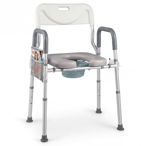 COSTWAY 3 en 1 Elevador WC Adulto, Inodoro Extraíble, Asiento Alzador WC, Altura Ajustable en 5 Niveles, Desmontable y Asiento Acolchado, Silla Ducha Personas Mayores, Discapacitados, Carga 136kg