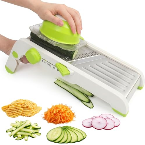 DOMIPODS - Mandolina de Cocina Profesional,Cortador y Picadora de Verduras, Ajustable y plegable,gadgets de cocina,Cambio de cuchilla Seguro, Bloqueo Fácil, Accesorio de Cocina Completo
