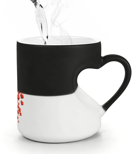 Yeelua Coffee Mug, 350 Ml Ceramic Heart-Shaped Coffee Cup, Heat-Sensitive Color-Changing Cup, Valentine Themed Tea Cup for Water, Drinks, Coffee, Tea, Kitchen