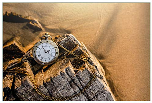 Wallario Küchenrückwand selbstklebend 90 x 60 cm, Motiv: Alte Taschenuhr am Strand | Spritzschutz abwischbar & pflegeleicht