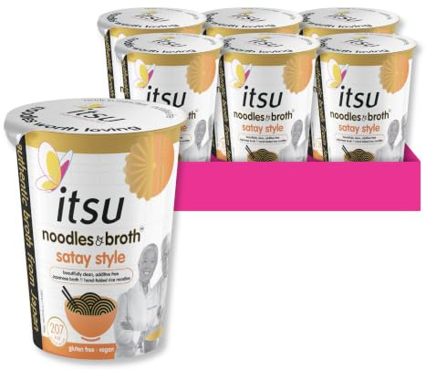 itsu satay style instant noodles & broth pot 66g | Instant Noodles Snack Multipack | Quick-to-Make Snack | Gluten free | Vegan | Pack of 6