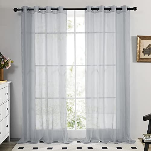 Deconovo 2er Set Gardinen Transparent Ösenvorhang Voile Vorhang 138x140 cm Grau