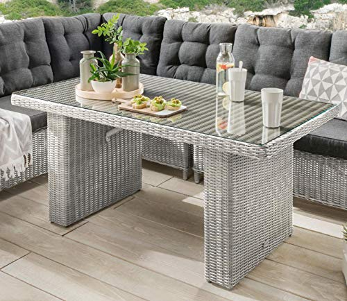 Destiny Gartentisch Riviera 140x80x67cm, aufgelegte Glasplatte Vintage weiß