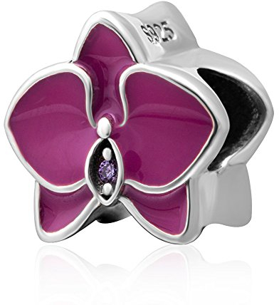 Charm a forma di orchidea in argento sterling 925 per bracciale Pandora, perfetto per Natale, compleanno, simbolo di amore per la famiglia Fuschia