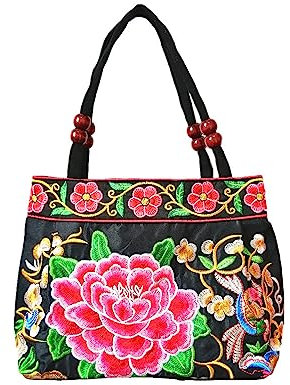 Bestickte Handtaschen Vintage Blumen Stickerei Tasche Bunte chinesische börsen und Handtaschen Ethnische Abendtasche für Frauen Mädchen (eine Blume)