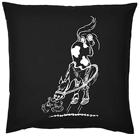 Comic Pferd Sprüche Kissen - Dekokissen REIT-Sport : Funny Horse - Geschenk-Kissen Pferde-Motiv - ohne Füllung - Farbe : schwarz