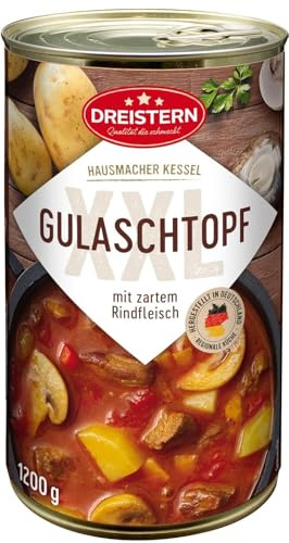 DREISTERN Gulaschsuppe 1200g Eintopf mit Rindfleisch & Kartoffeln | Herzhafter Eintopf – Hausmacher Qualität, lange haltbar & schnell zubereitet - XXL Fertiggericht für Mikro & Topf